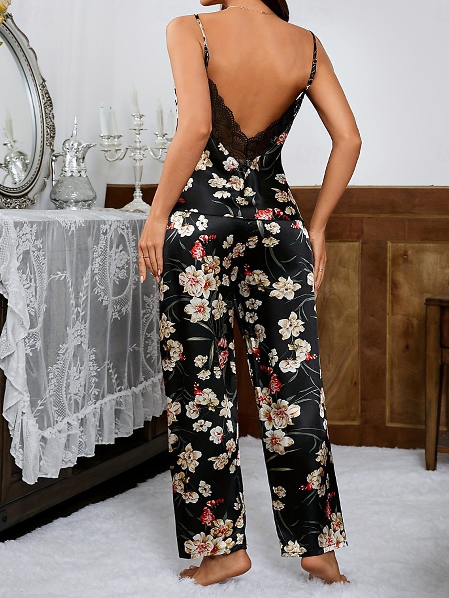 Damen Schlafanzug Schlafanzug Set Einfach Lässig Einfarbig Spitze Elastischer Bund Hose Täglich Heim Urlaub Ärmellos Träger Schwarz Rosa Rote Beige Sommer Frühling Normale Passform 2026 - $21.99 –P13