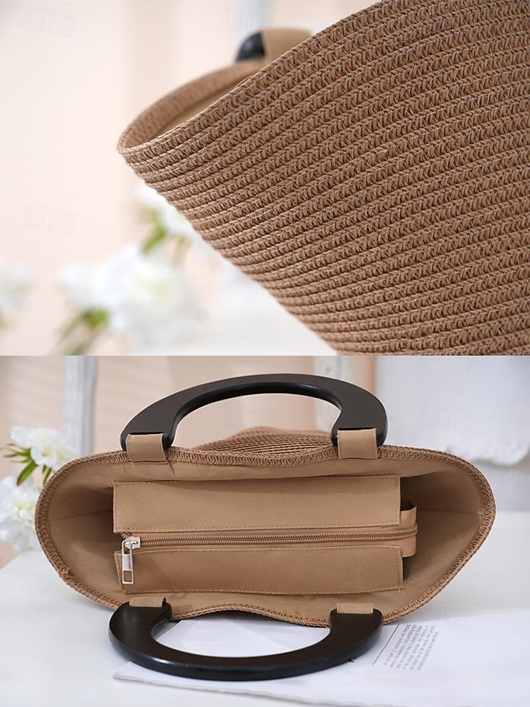 Duża damska torebka ze słomy plecionej, wielokolorowa, z ekologicznego plecionego materiału, stylowa letnia torba, idealna na co dzień, na wakacje na plaży i do kurortu 2026 - $24.99 –P9