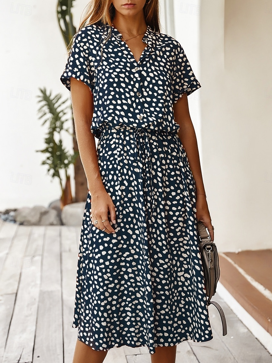 Dame Midikjole Uformell kjole Floral kjole Elegant Mote Moderne utendørs Feriereise Ut på byen Normal Blomstret Kortermet V-hals Blå Hvit Gul Navyblå Sommer Vår 2026 - $28.99 –P18
