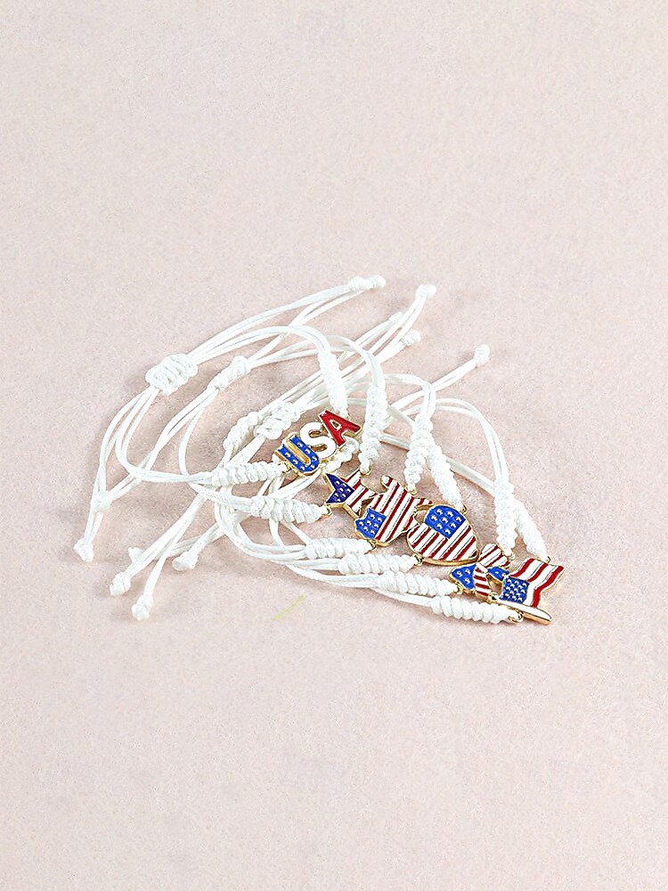 Unisex Alloy & Polyester Adjustable USA Flag Bracelet, Multi-Color Patriotic Charm Rope Bracelet for America 250th Anniversary, Independence Day, Casual Wear, Travel and Vacation Styling 2026 - THB ฿271 –P9