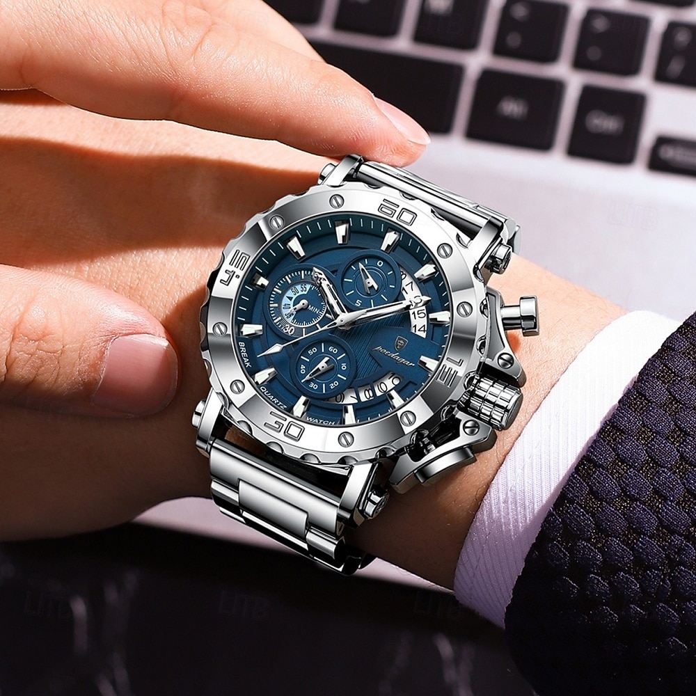 Men's Gold Watch, Luxury Chronograph Big Face Quartz Analog Wristwatch with Gold Stainless Steel Band, Waterproof Luminous Business Sport Fashion Watch with Date Display, Gift for Men 2026 - $46.99 –P8