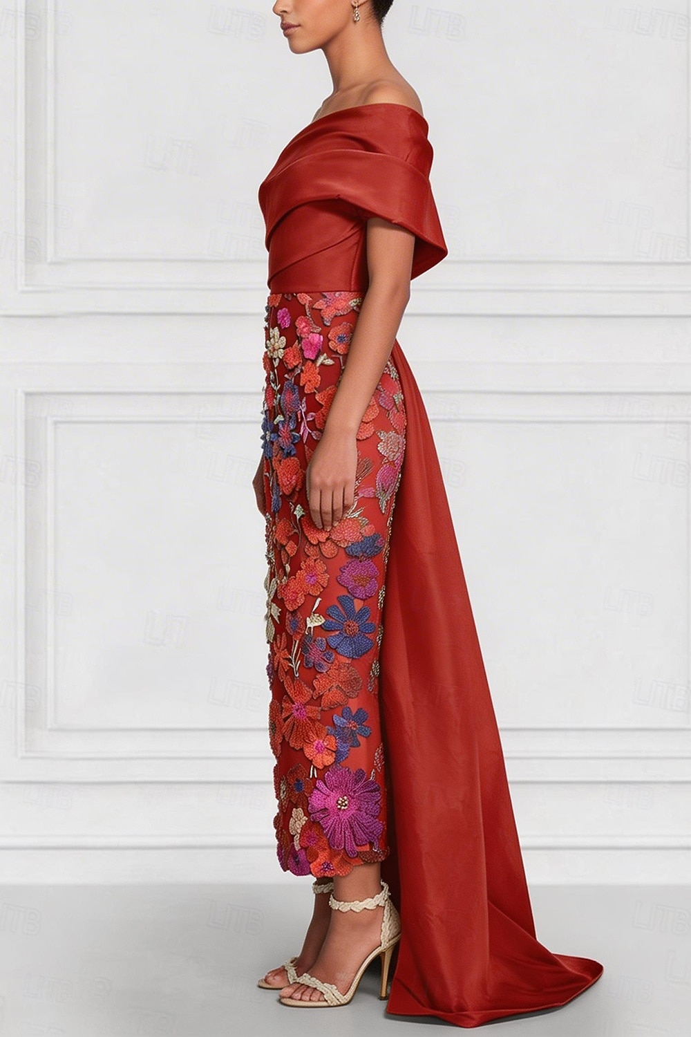 Sheath Column Tea Length Cocktail Dresses Evening Gown Ball Gown with Overskirt Formal Dress Elegant Sleeveless Off Shoulder Garden Party Wedding Satin with Bow(s) Embroidery 2026 - $195.99 –P3