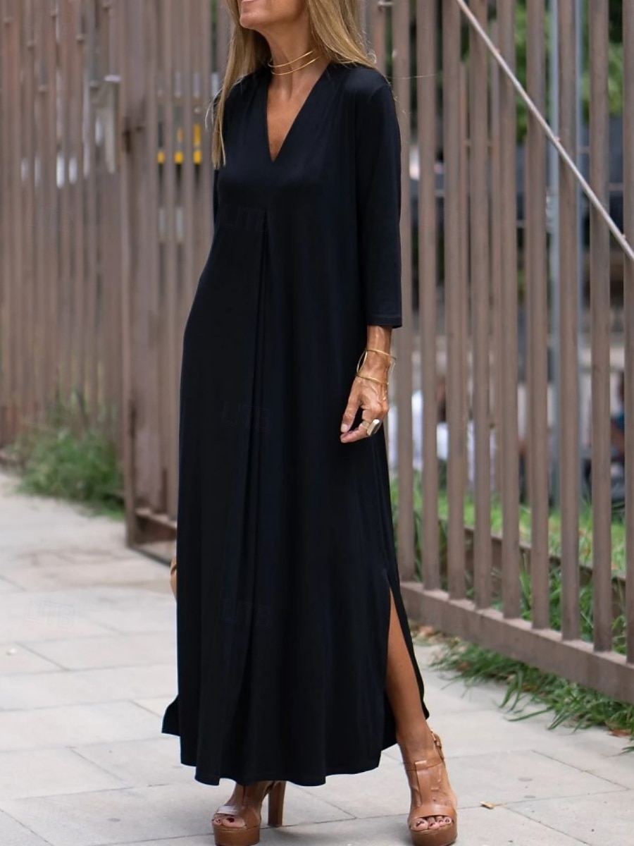 Mulheres Vestido Longo Vestido casual Elegante Moda Moderno Ao ar livre Férias Para Noite Normal Tecido Manga Curta Decote V Preto Laranja Verão Primavera de 2026 por $25.99 –P1