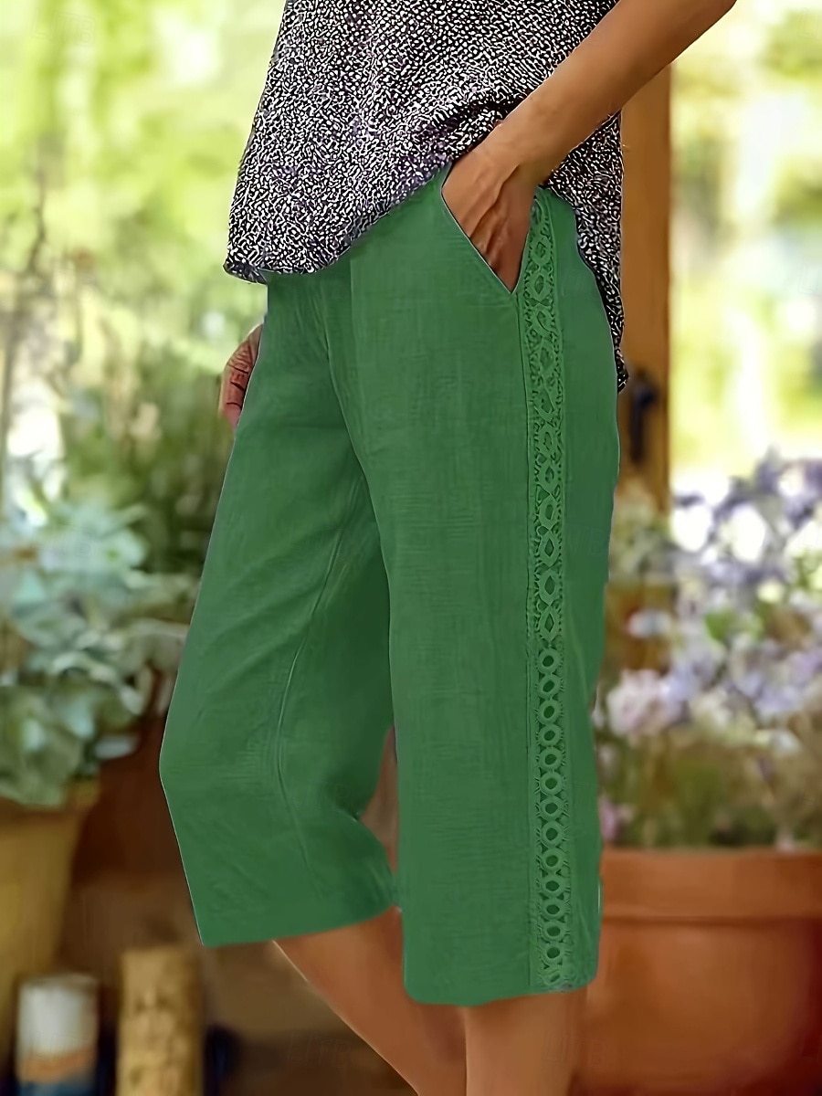 Femmes Pantalon effet lin Pantalon capri Shorts d'été Pantalons Streetwear Occasionnel Longueur Genou Taille moyenne Couleur Unie Avec Poches Confortable Respirant Non Elastique Quotidien Extérieur de 2026 ? $24.99 –P5
