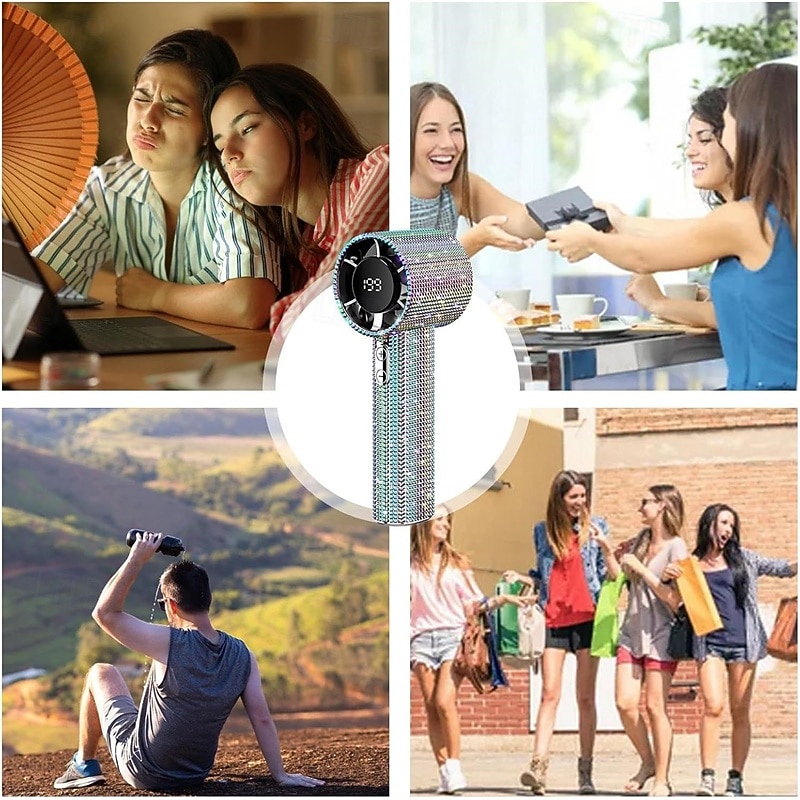ruční ventilátor s kamínky, přenosný ventilátor, ruční osobní chladicí zařízení, cool gadgety, LED displej, dobíjecí, pro dovolenou, turistiku, muže, ženy, cestování, venkovní, kempování 2026 - $35.99 –P6