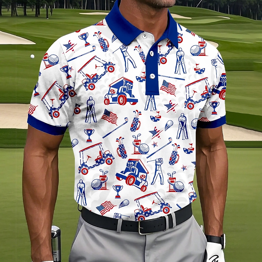 Amerikansk uavhengighetsdag Herre Amerikansk amerikansk flagg Golf Sports poloskjorter Kortermet Poloskjorter Skjorter med krage Fritid treningsklær Knapper Sommer Blå Rød 2026 - $22.99 –P2