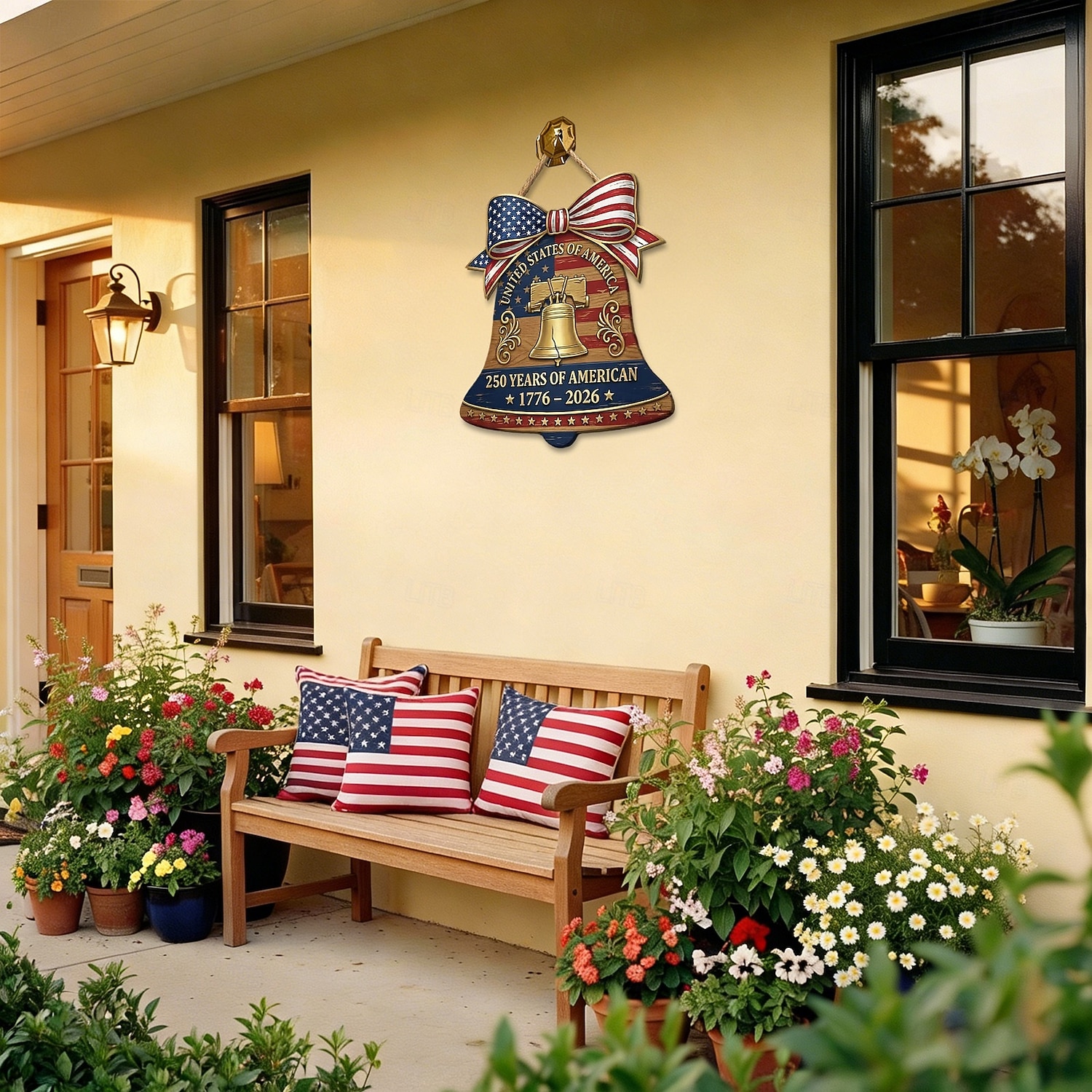 Dřevěná cedule k 250. výročí Spojených států, vlastenecká dekorace na zavěšení dveří ke Dni nezávislosti, nástěnná plaketa s americkou vlajkou na farmě, dekorace na verandu domu ke Dni nezávislosti 4. 2026 - $13.99 –P10