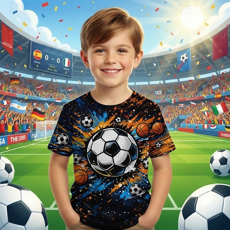 Para Meninos 3D Gráfico Futebol Americano Camisetas de futebol Camisa Camiseta Manga Curta Impressão 3D Verão Primavera Esportes Moda Roupa de rua Infantil 4-12 anos Gola Redonda Casual Diário Ao ar de 2026 por $14.49 –P1