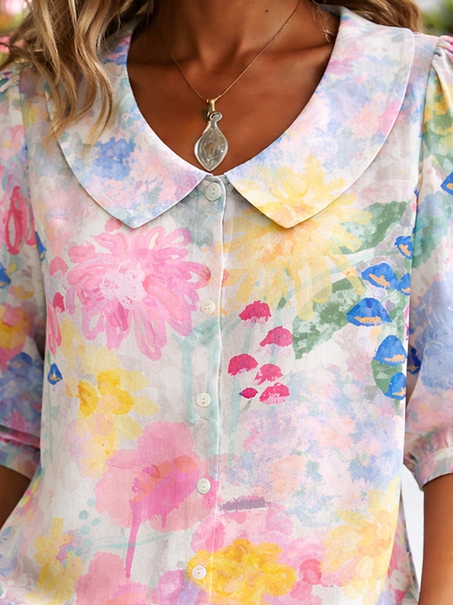 Femmes Chemise ancien Élégant Manche 3/4 Col Rond Claudine Hauts Réguliers Quotidien Travail Fête Bleu Rose Claire Violet Vert Été Printemps de 2026 ? $28.99 –P2