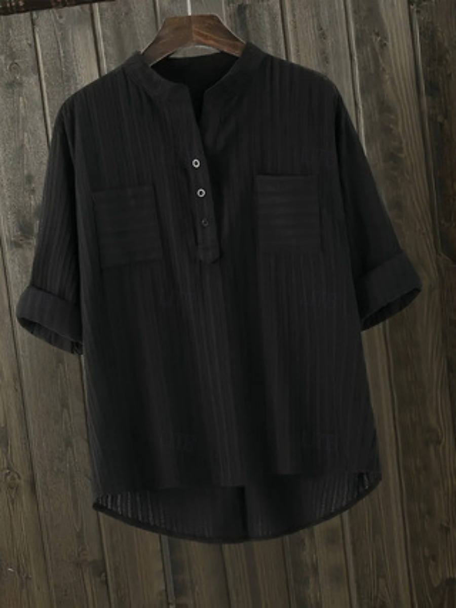Women's 100% Cotton Blouse Shirt Faux Linen Solid Color Elegant Daily Basic Long Sleeve V Neck Regular Tops Daily Black White Yellow Purple Spring Fall 2026 - $34.99 –P5