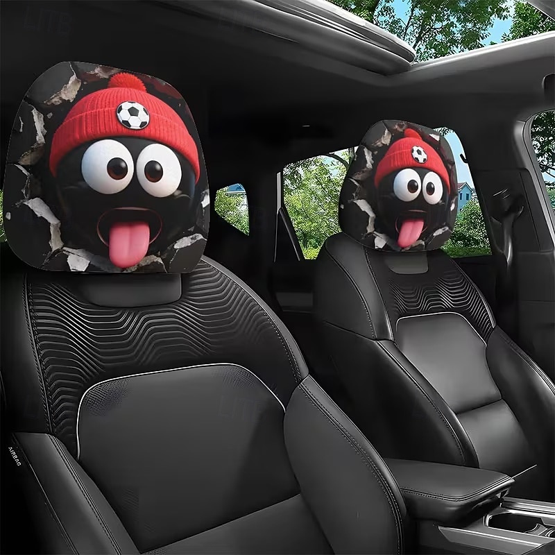2 stuks grappige hoofdsteunhoezen met voetbalhoofd-uitdrukking voor in de auto, gemaakt van non-woven polyester, universele pasvorm, wasbaar, eenvoudig te installeren, perfect voor roadtrips of 2026 - $9.49 –P6