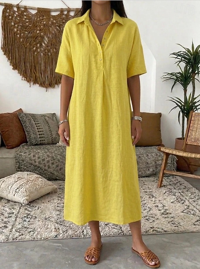 Dames Halflange jurk Zonnejurk Zomerjurk Vakantie Casual Boho Dagelijks Feestdagen Uitgaan Ruim Passend Effen Korte mouw Revers blauw Grijs roze Zwart Geel Zomer Lente 2026 - $32.99 –P6