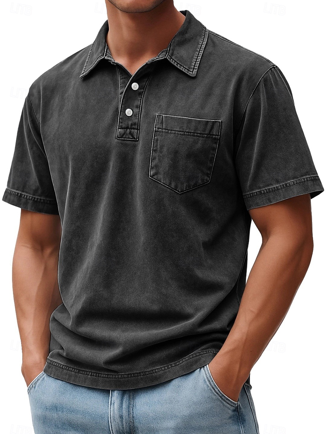 Homme Polo Chemise 100% coton délavée à l'acide Occasionnel Fête Revers Manche Courte Mode Basique Uni Vintage Affligé Été Printemps Toutes saisons Coupe régulière Marron foncé Noir Vert Claire Rose de 2026 ? $31.99 –P11