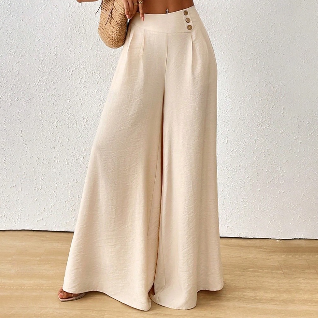 Women's Trousers Summer Pants Beach Pants Casual Pants Vacation Fashion Casual Daily Full Length High Waist Solid Color Plain Pocket Wide Leg Comfort Lightweight Soft Inelastic Streetwear Beach 2026 - $27.99 –P1