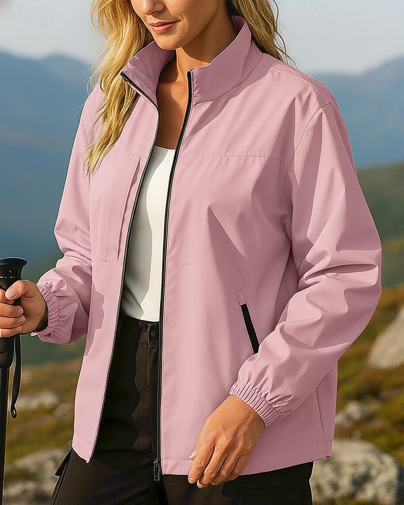 בגדי ריקוד נשים בולם רוח מעיל ג'קט לטיולי הליכה חיצוני עמיד למים עמיד בגדי טיולים אביב סתיו צמרות מחנאות / צעידות / טיולי מערות ריצה צבע אחיד שחור לבן ורוד 2026 - $32.99 –P6