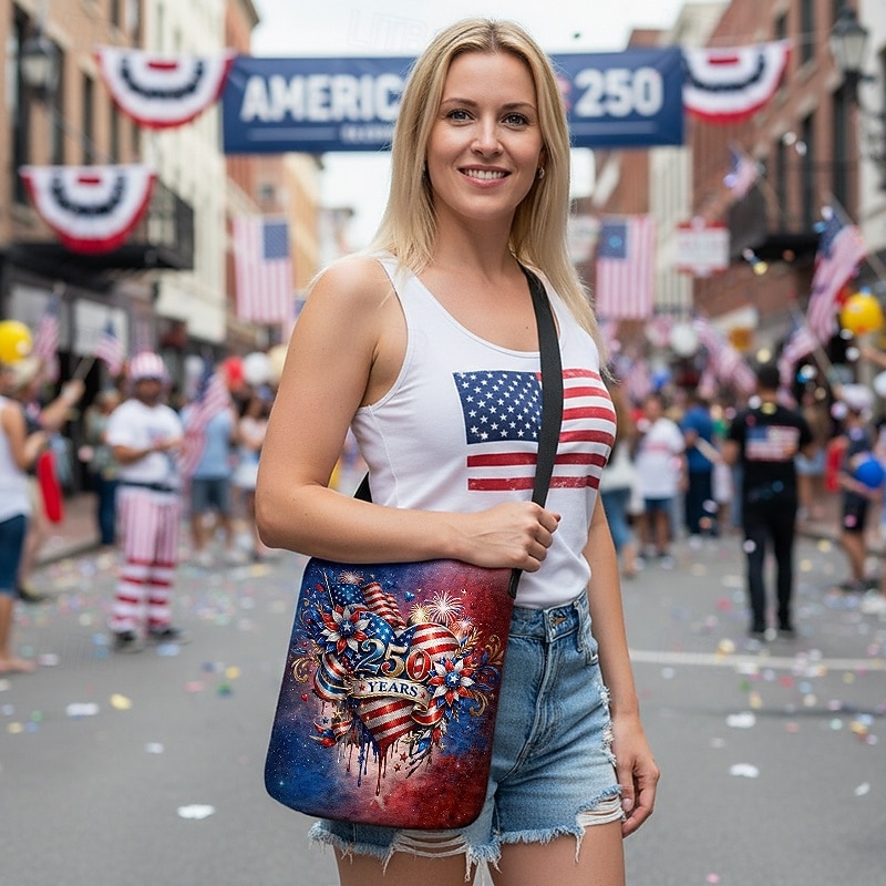 Women's Polyester Flocked Crossbody Bag with Adjustable Strap, Patriotic 250th Anniversary & Independence Day Design, Perfect for Daily Casual Use and American Celebration Events 2026 - $19.99 –P1