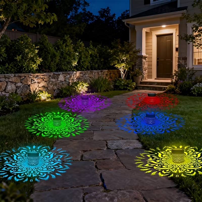 2 шт. уличных солнечных настенных светильников с проекцией мандалы из полого металла, водонепроницаемость IP44, для украшения забора, лестницы, газона и дорожек, сада, двора, ландшафтного освещения 2026 - $26.99 –P5