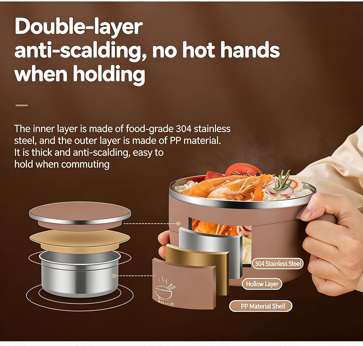 304 rustfritt stål nudelskål med lokk og håndtak, 1200 ml ramenskål med stor kapasitet, dobbeltvegget skåldingssikker suppeskål, bærbar matbeholder for studenthjem, kontor, hjemmebruk 2026 - $16.99 –P12