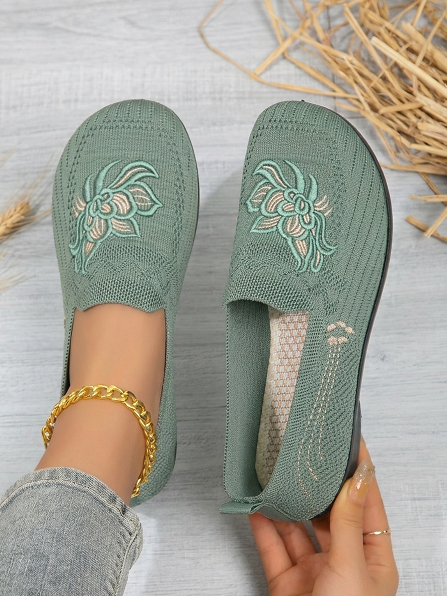 Women's Green Comfort Embroidered Knit Slip-on Shoes – Breathable Lightweight Casual Loafers for Travel, Home & Daily Wear 2026 - $19.99 –P5