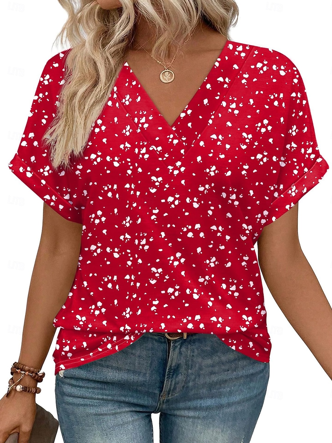 Per donna Maglietta Semplice Moda Elegante Classico Manica Corta Scollo a V Top Regolari Quotidiano Uscire Weekend Blu Nero Bianco Rosso Estate Primavera del 2026 a $21.99 –P3