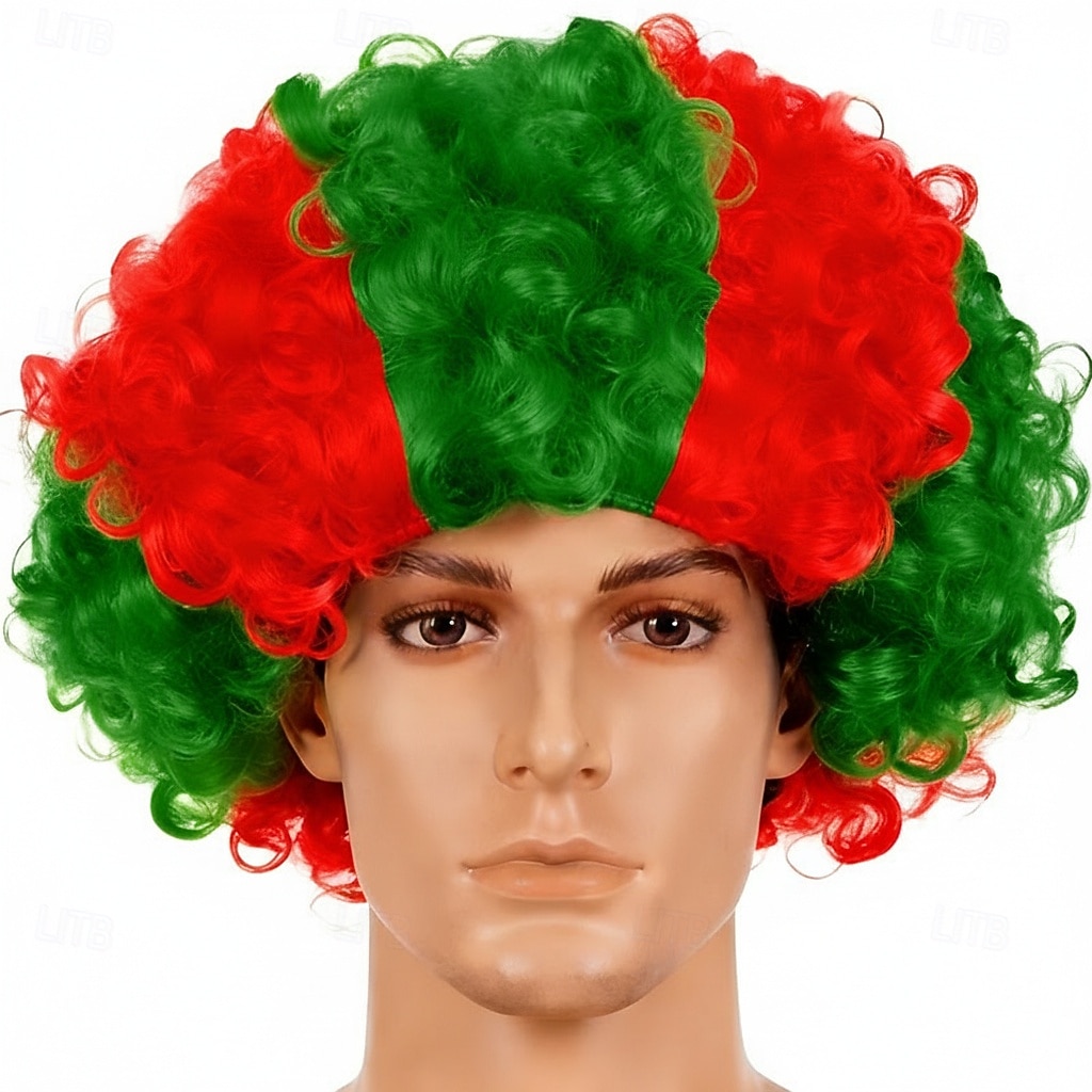 Peruca afro listrada tricolor - cabelo cacheado nas cores da bandeira nacional para fãs de esportes de 2026 por $14.49 –P9