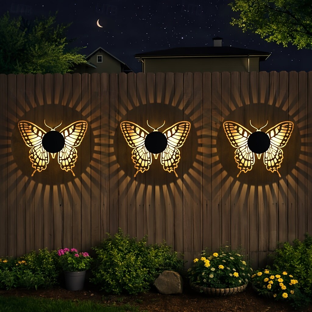 2 zewnętrzne solarne metalowe lampy ścienne z projekcją motyli, wodoszczelne IP44, do ogrodzeń, schodów, ścieżek ogrodowych, ogrodu, podwórka, ogrodu willowego 2026 - $32.99 –P1