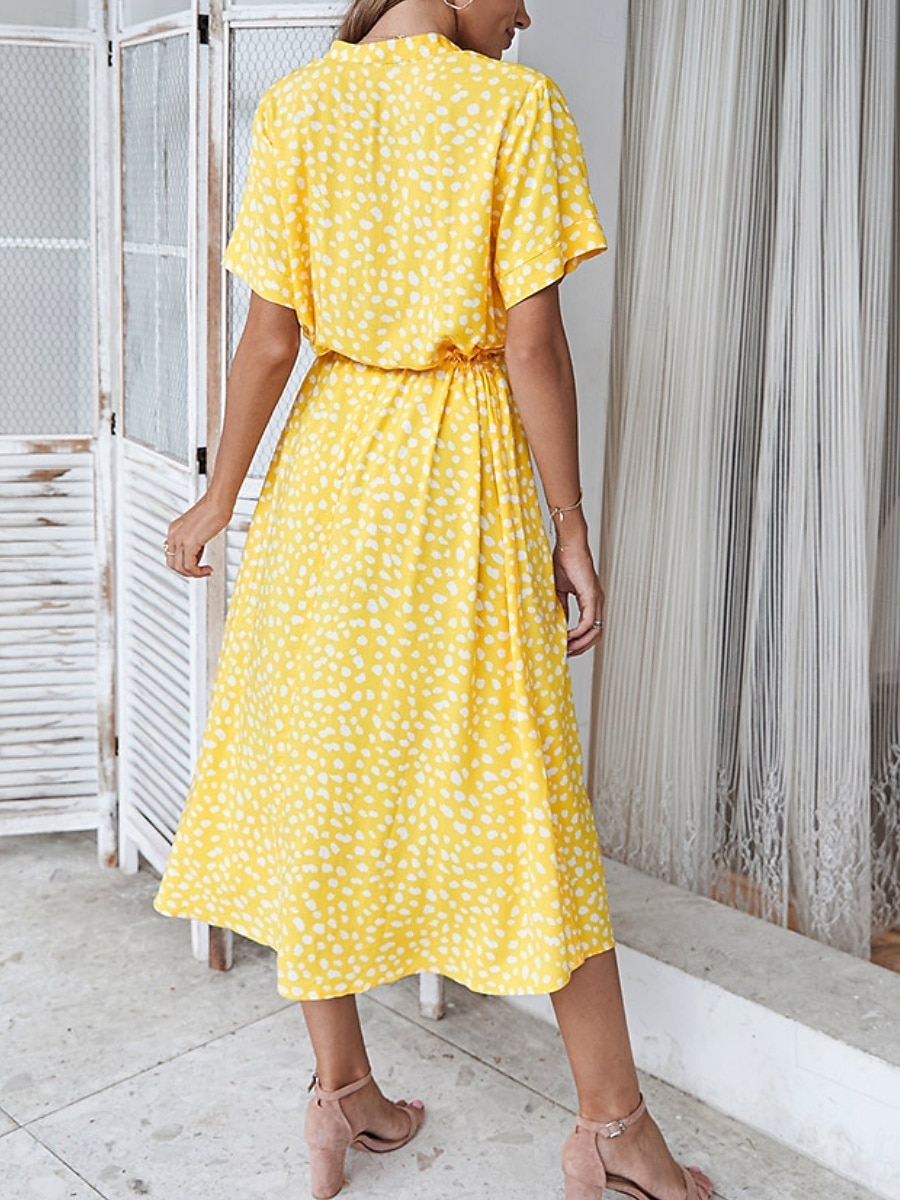 Dame Midikjole Uformell kjole Floral kjole Elegant Mote Moderne utendørs Feriereise Ut på byen Normal Blomstret Kortermet V-hals Blå Hvit Gul Navyblå Sommer Vår 2026 - $28.99 –P4