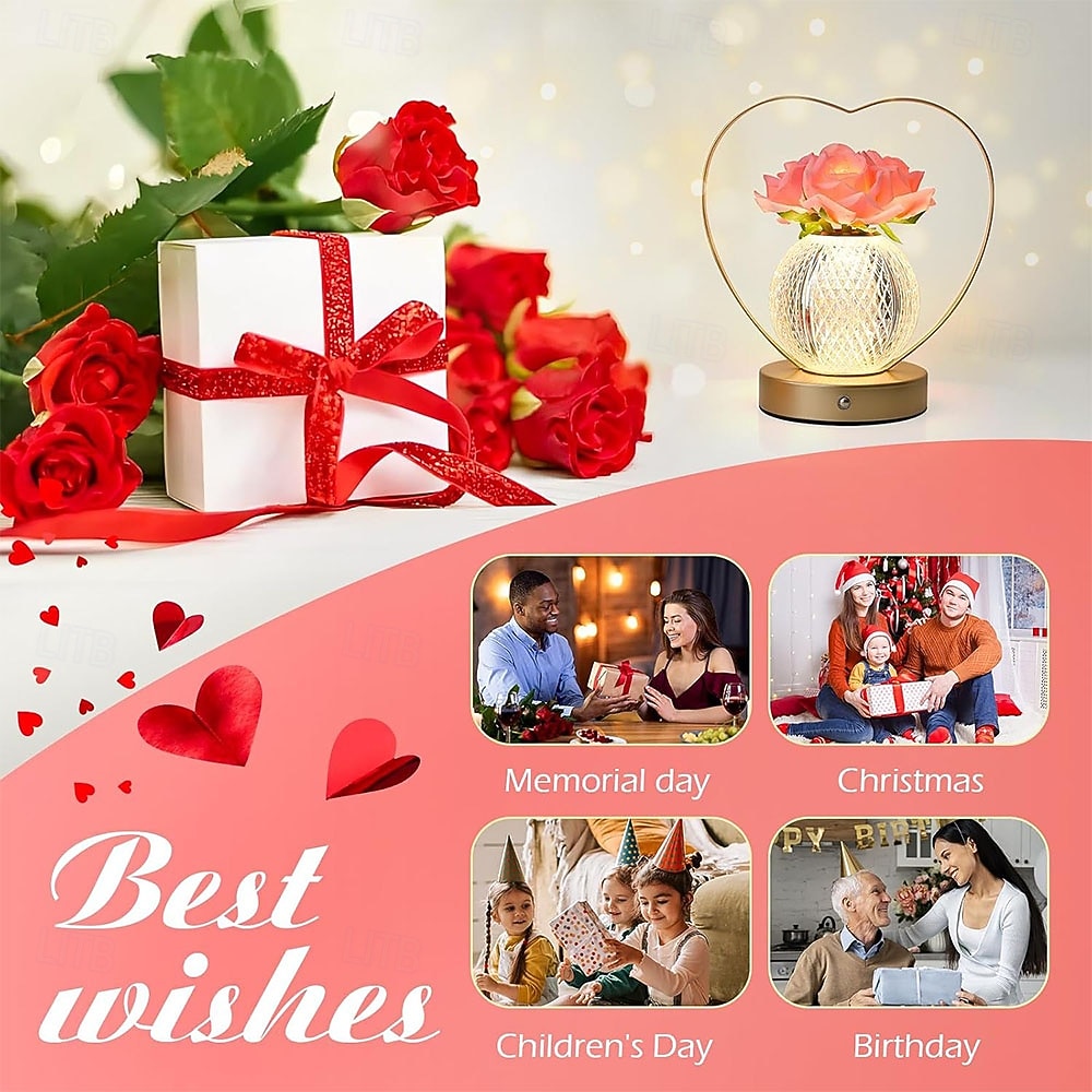 Rose Flower Lamp,Birthday Gifts for Women,Rechargeable Cordless LED Touch Lamps,3-Colour Infinitely Dimming Small Night Light,for Living Room,Dining Room,Bedroom Festival Home Decor 2026 - $64.99 –P7