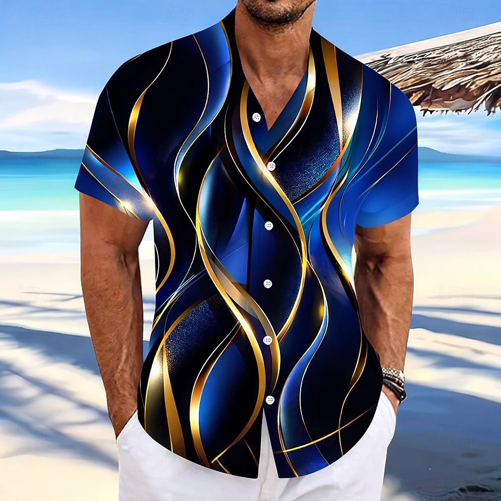 Per uomo Sfumatura Con onde Arte astratta Camicia Camicia con Bottoni Camicia casual Manica Corta Moda Casual Abbigliamento casual alla moda Vacanza Primavera Autunno Collo ripiegato Stampa 3D del 2026 a $25.99 –P5