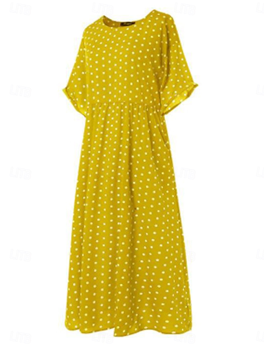 Damen Midikleid Freizeitkleid T-Shirt-Kleid A Linie Kleid Elegant Mode Modern Outdoor Urlaub Ausgehen Normale Passform Tupfen Kurzarm Rundhalsausschnitt Blau Gelb Rosa Grün Sommer Frühling 2026 - $7.99 –P4
