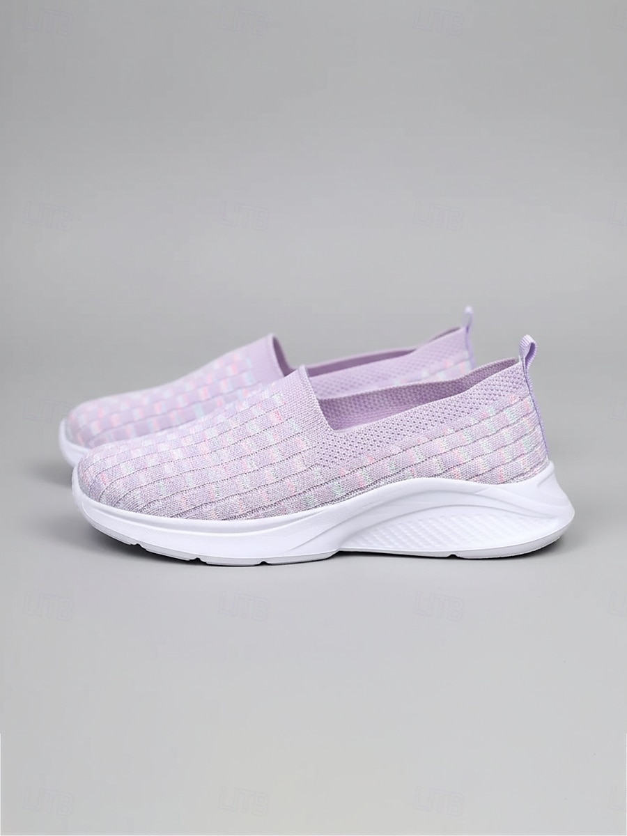 Women's Light Purple Flyknit Slip-On Sneakers – Lightweight Breathable Comfort Walking Shoes for Daily Wear, Travel and Long Hours Standing 2026 - $29.99 –P1