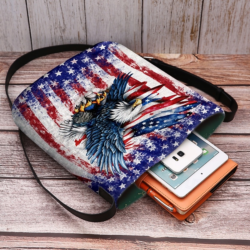 Sac bandoulière femme en polyester, bandoulière ajustable, imprimé audacieux d'aigle et de drapeau américain, parfait pour le 250e anniversaire des États-Unis, la fête de l'indépendance et au quotidien. de 2026 ? $19.99 –P4