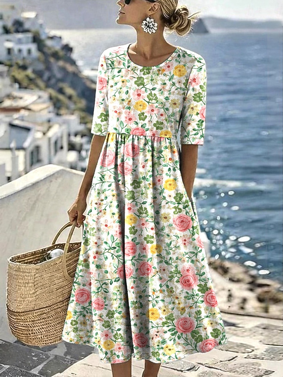 Pentru femei Rochii Midi Rochie de schimb Vacanță Casual Boho Zilnic Rochie de vară Rochie de primăvară Fit regulat Floral Grafic Lungime Manșon 3/4 Stil Nautic Albastru piscină Alb Verde Deschis 2026 - $32.99 –P4