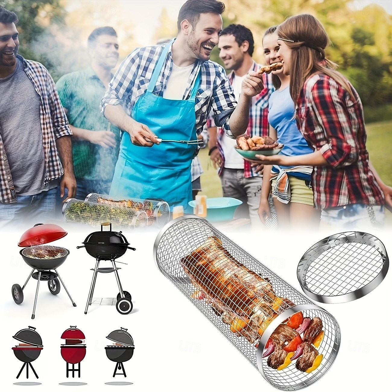 2pcs/set Portable Stainless Steel Barbecue Grill Set, Stainless Steel Portable Barbecue Cooking Rack, Barbecue Tool Set, Outdoor Grill Basket, Outdoor Camping Grill, Outdoor Round Barbecue Fire Pit 2026 - $22.99 –P8