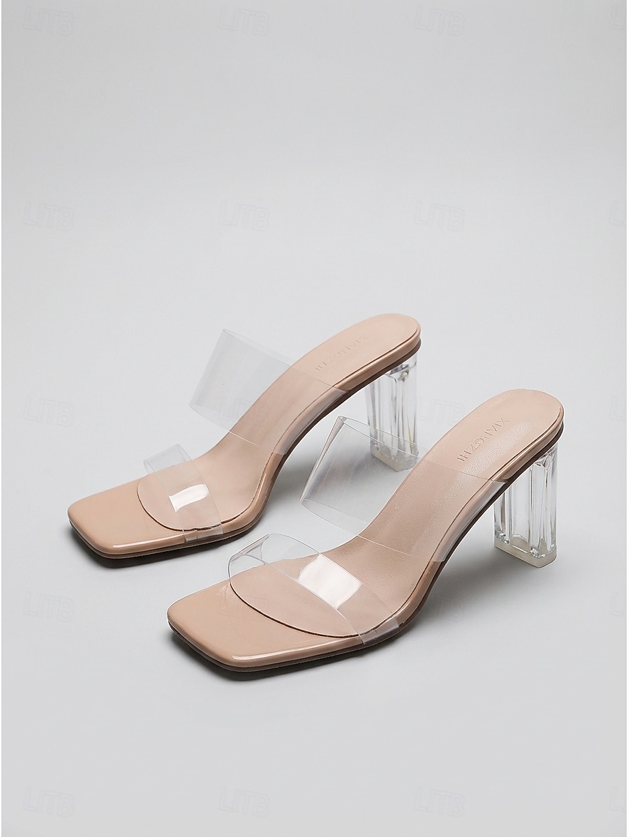Women's Clear Block Heel Sandals with Transparent Strap, Modern Minimalist Open Toe Heels for Cocktail Party, Elegant Dress Shoes for Evening, Club & Formal Events 2026 - $46.99 –P1