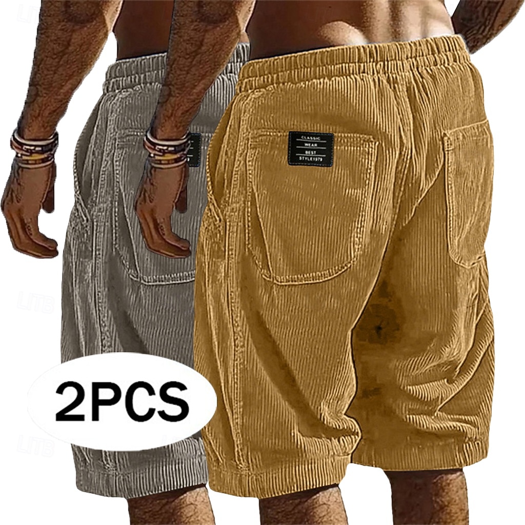 Herren Shorts Freizeitshorts Cordshorts Tasche Elastischer Bund Einfach Komfort Atmungsaktiv Über dem Knie Lässig Outdoor Strand Urlaub Mode Schwarz + Khaki Armeegrün+Grau Mikroelastisch 2026 - $35.99 –P4