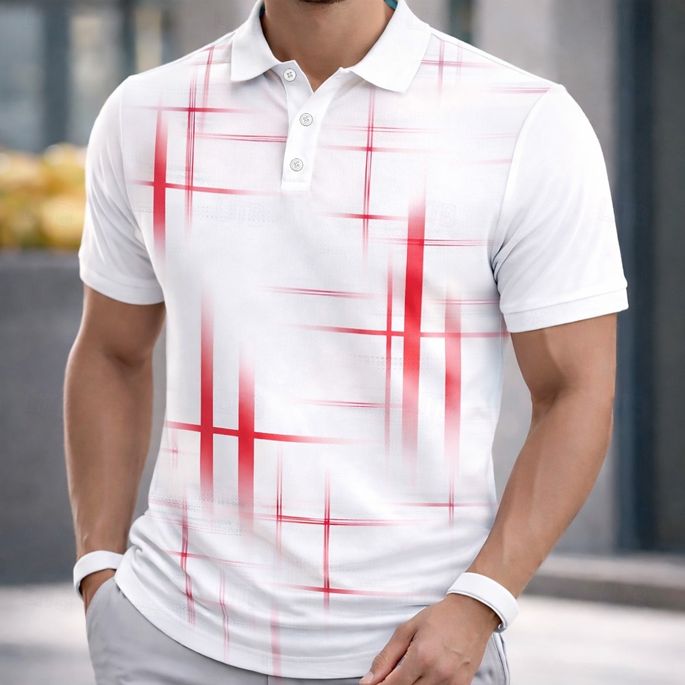 Homens Geométrico Linha Camisas Polo Manga Curta Camisas polo Camisas de colarinho Casual Roupa Esportiva Botões Primavera Verão Azul Preto Amarelo de 2026 por $22.99 –P4