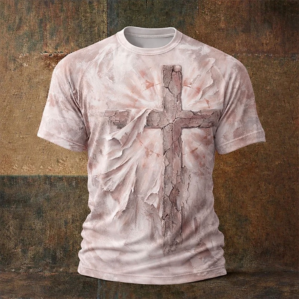 Camiseta bíblica 3D cruz cristiana t-shirt de manga corta camiseta 3D imprimir camiseta de cuello redondo religiosa patriótica casual diaria fiesta azul claro rosa caqui verano primavera ropa 2026 - $21.99 –P3