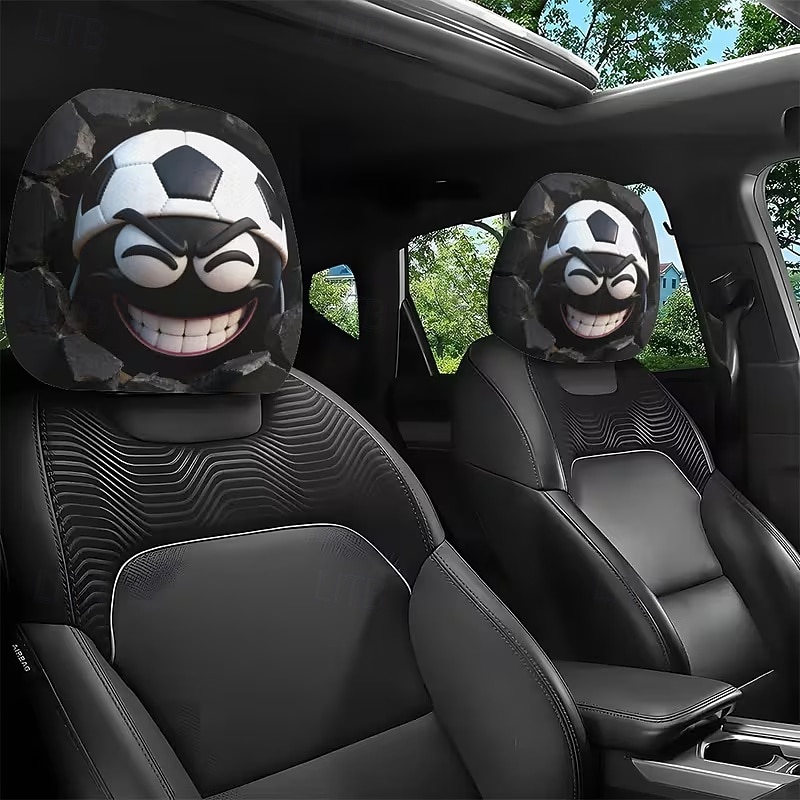 2 stuks grappige hoofdsteunhoezen met voetbalhoofd-uitdrukking voor in de auto, gemaakt van non-woven polyester, universele pasvorm, wasbaar, eenvoudig te installeren, perfect voor roadtrips of 2026 - $9.49 –P4