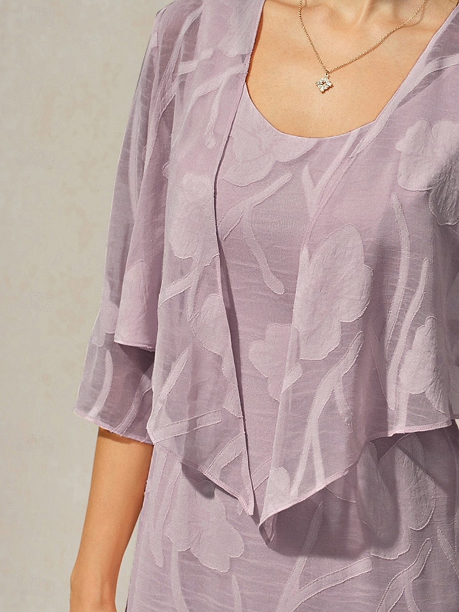 Mulheres encolhe os ombros Renda Ilusão Floral Elegante à moda Básico Manga 3/4 Gola Redonda Tops regulares Diário Convidado do casamento Roupas de férias Lilás Verão Primavera Outono de 2026 por $49.99 –P3