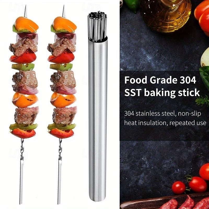 2026年 ステンレス製バーベキュー串51点セット（筒状の収納ラック付き）、再利用可能なグリル串、平型キャンプ用バーベキューフォーク、アウトドア調理器具、ピクニック用調理器具、バーベキューアクセサリー  コレクション – $19.99 –P5