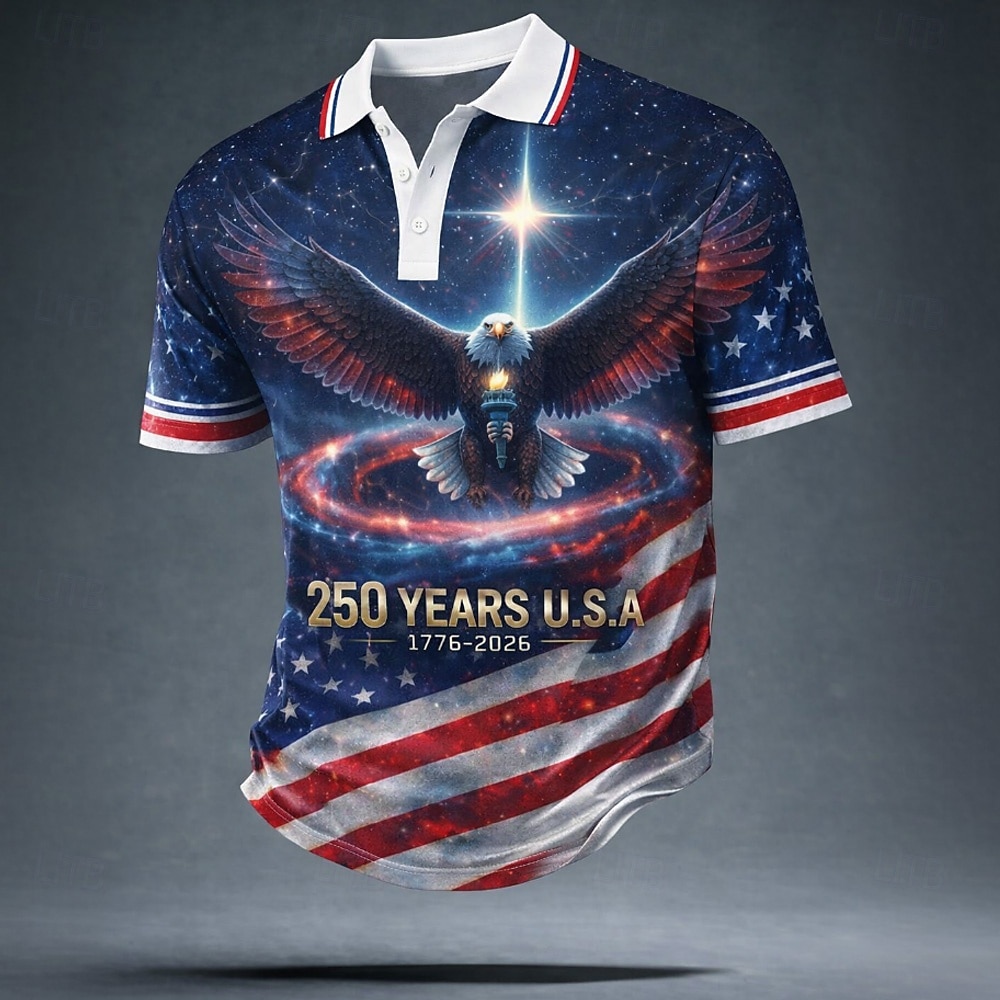 4η Ιουλίου 2026 250η Ανδρικά Αμερικανική σημαία των ΗΠΑ Μπλουζάκια πόλο Κοντομάνικο Μπλουζάκια πόλο Πέτο Καθημερινό Ένδυση γυμναστικής και άθλησης Καθημερινά Ρούχα Φεστιβάλ στολή 3D εκτύπωση Κουμπιά 2026 - $21.99 –P1