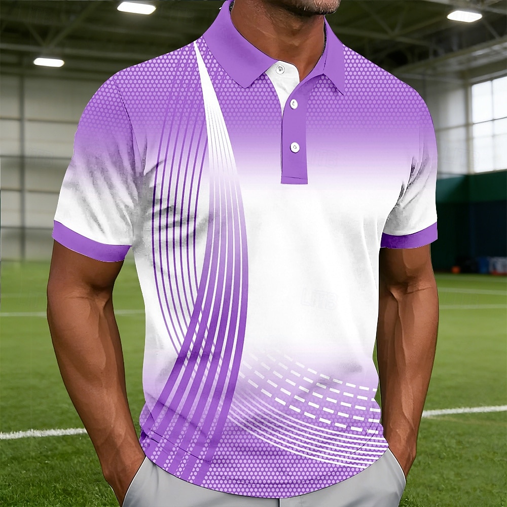 Men's Geometic Line Polo Shirts Short Sleeve Polo Shirts Collared Shirts Casual Athleisure Buttons Spring & Summer Blue Pink Purple 2026 - $22.99 –P3