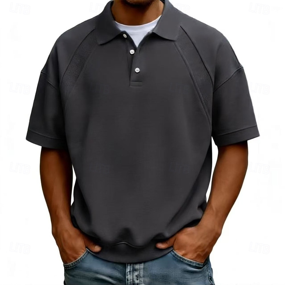 Homens Camisas Polo Casual O negócio Aberto para a Lateral Manga Curta Moda Básico Tecido Botões Verão Primavera Azul Branco Azul Marinha Marron Verde Cinzento Camisas Polo de 2026 por $14.49 –P2