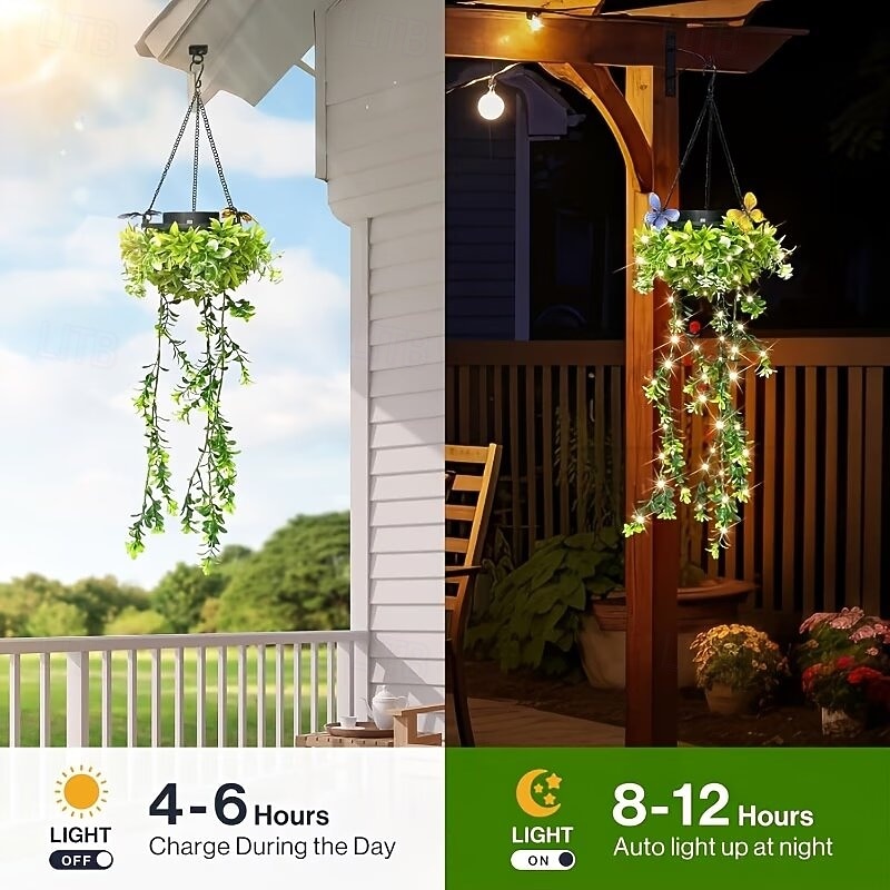 Hangende tuinverlichting op zonne-energie voor de lente en zomer, 66 led's met realistische bloemenrank-effect, IP65 waterdichte buitenverlichting voor tuin, terras en schutting, 8-12 uur automatische verlichting, ideaal als cadeau voor moeders. 2026 - $35.99 –P6