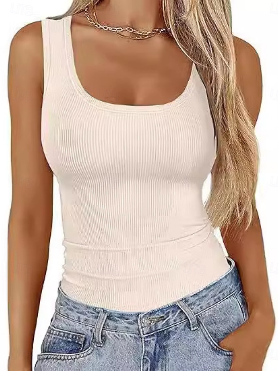 Per donna Maglietta Semplice Moda Elegante Classico Senza Maniche Collo a U Top Regolari Quotidiano Uscire Weekend Blu Nero Bianco Verde Albicocca Estate Primavera del 2026 a $19.99 –P6