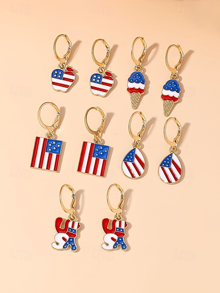 Patriotiska örhängen i legering för kvinnor, hängande örhängen i flera stilar med USA-flaggan för USA:s 250-årsjubileum, självständighetsdagen och vardagskläder 2026 - $11.99 –P6