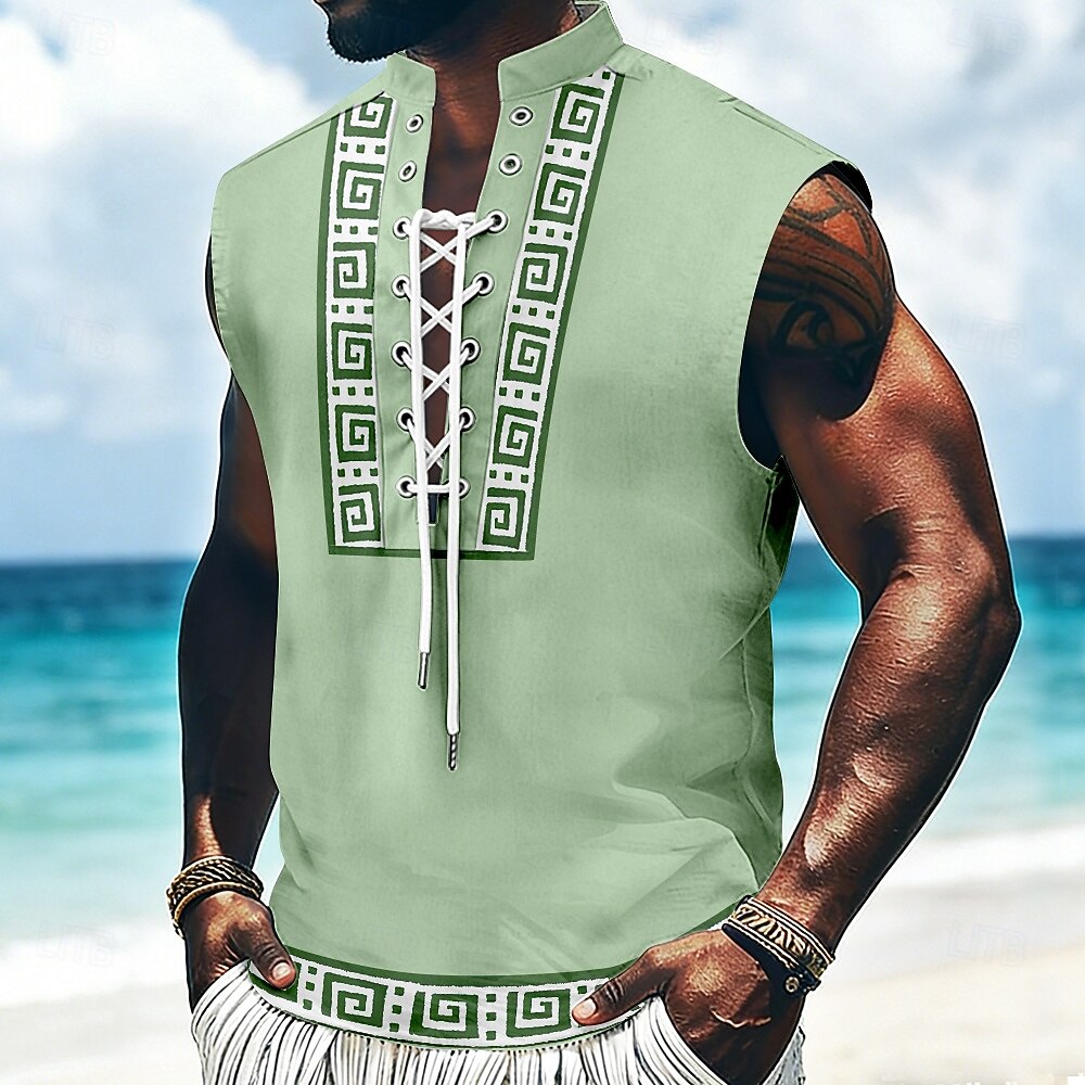 Per uomo Geometrico Etnico Chiave greca Canotta Camicia da pirata con lacci Camicia con colletto alla coreana Senza Maniche Vintage Retrò Casual Quotidiano Vacanza al Mare Estate Primavera Collo alla del 2026 a $25.99 –P3