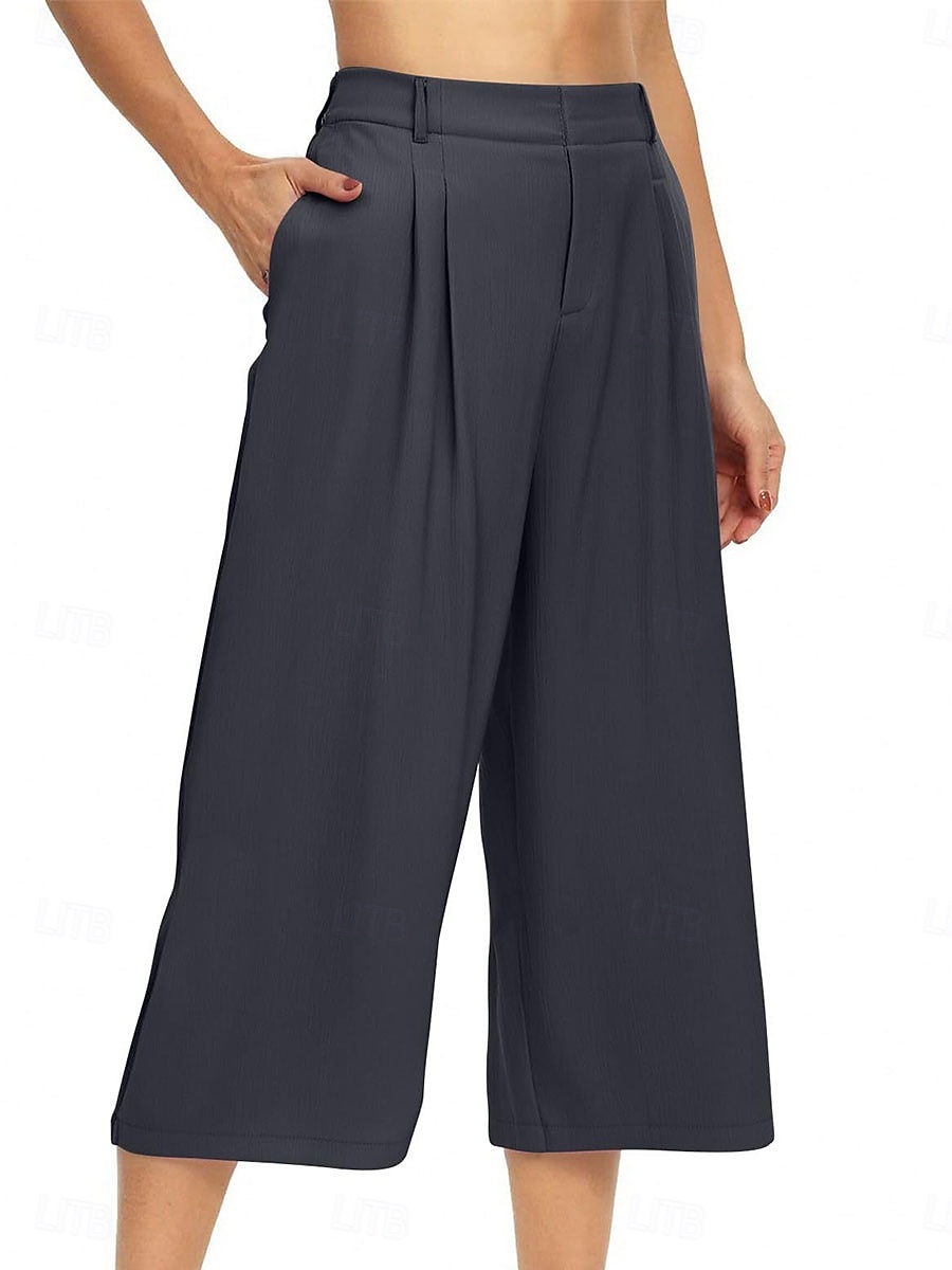 Women's Capri Pants Wide Leg Chinos Vacation Streetwear Casual Calf-Length Medium Waist Plain Patchwork Pocket Elastic Waist Comfy Comfort Breathable Inelastic Daily Outdoor Streetwear Black Light 2026 - $22.99 –P8