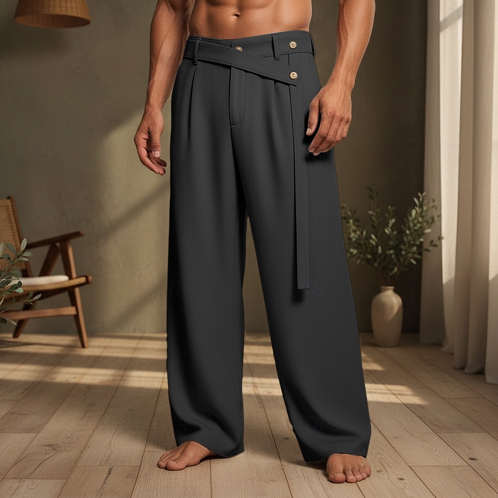 Hombre Pantalones de lino Pantalones Pantalones de verano Pierna recta Plano Comodidad Transpirable Longitud total Casual Diario Exterior Vacaciones Moda Negro Blanco Rígido 2026 - $26.99 –P11